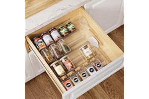 Brippo 4-Pack Adjustable Spice Rack Organizer for Drawer, Expandable Seasoning Storage (13" to 26") with Anti-Slip Mat, Acryl