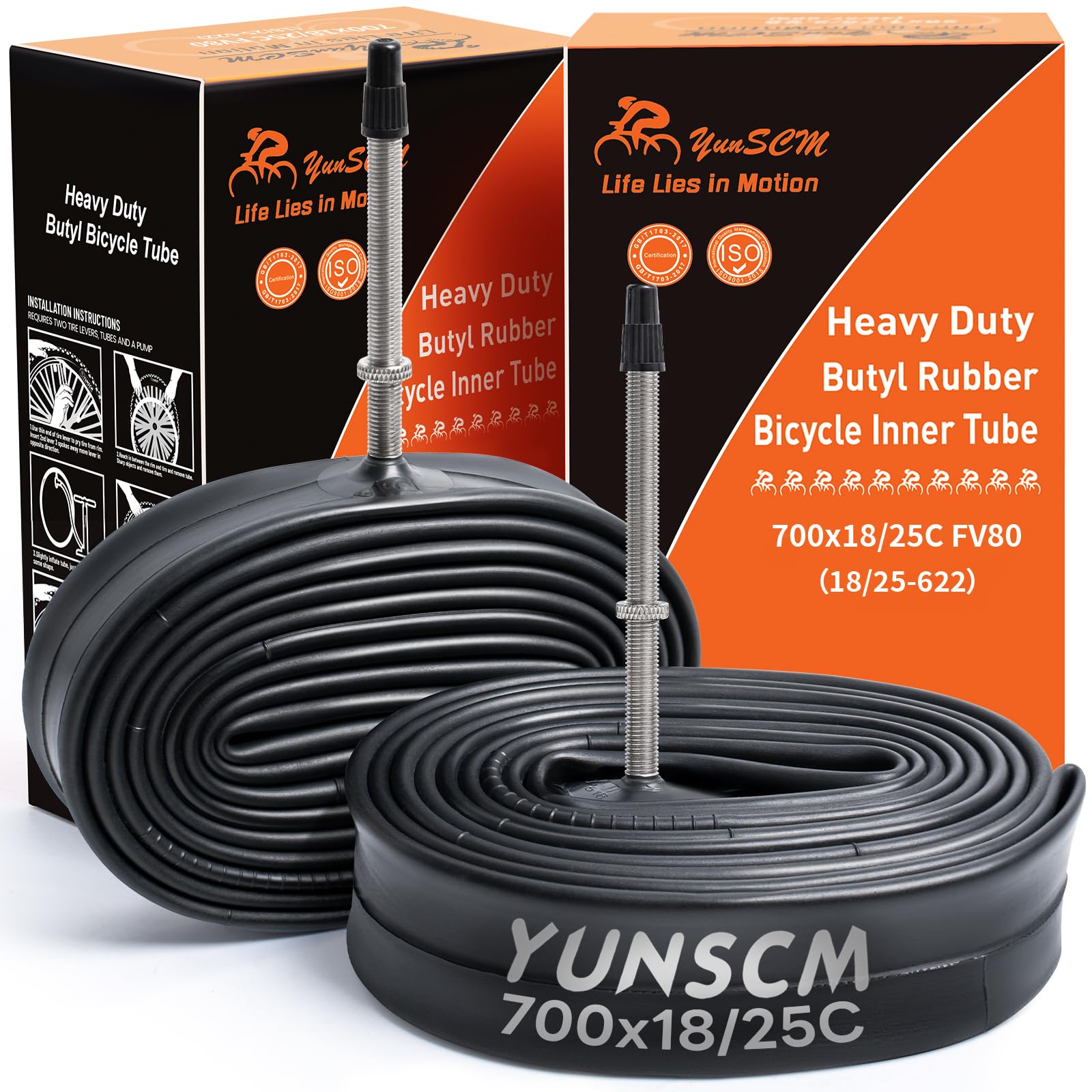 Photo 1 of 700C Heavy Duty Bike Tubes 700x18C/23C/25C FV80 Presta Valve (18/25-622) 700C Bicycle Inner Tubes Compatible with 700 x 18C 700x23C 700x25C Bike Tire Tubes 2-PCS