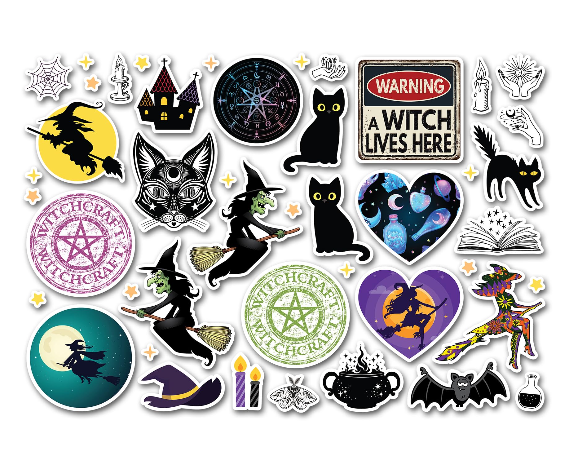 A4 Sticker Sheet Witch Vinyl Stickers - Witchcraft Cat Bats Men Women Kids Hobbies Hobby Travel Scrapbooking Journal Decor Gift #82170
