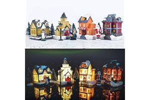 ZornRC Christmas Village Sets - Christmas Decorations, LED Lighted Christmas Village Houses with Figurines, Christmas Village