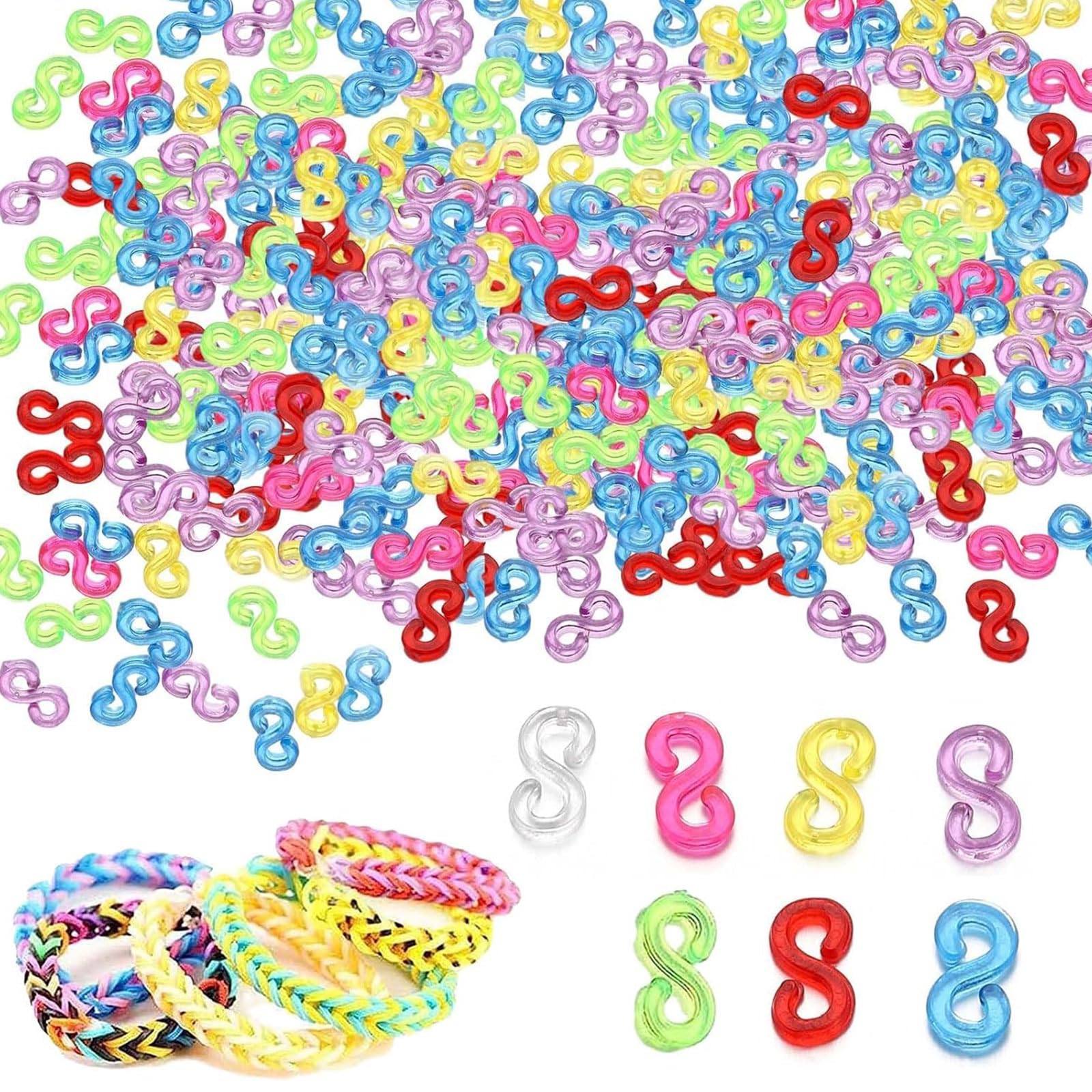 CVNRCLP 500PCS Colorful S Clips for Loom Bands - Durable Bracelet Connectors, Ideal for Weaving Necklaces and Craft Projects - Wonderful Accessories for Jewelry Making