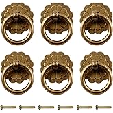 Zorfeter 6Pcs Antique Brass Ring Pulls Vintage Cabinet Small Ring | Knobs Handles, Drawer, Closet, Cupboard