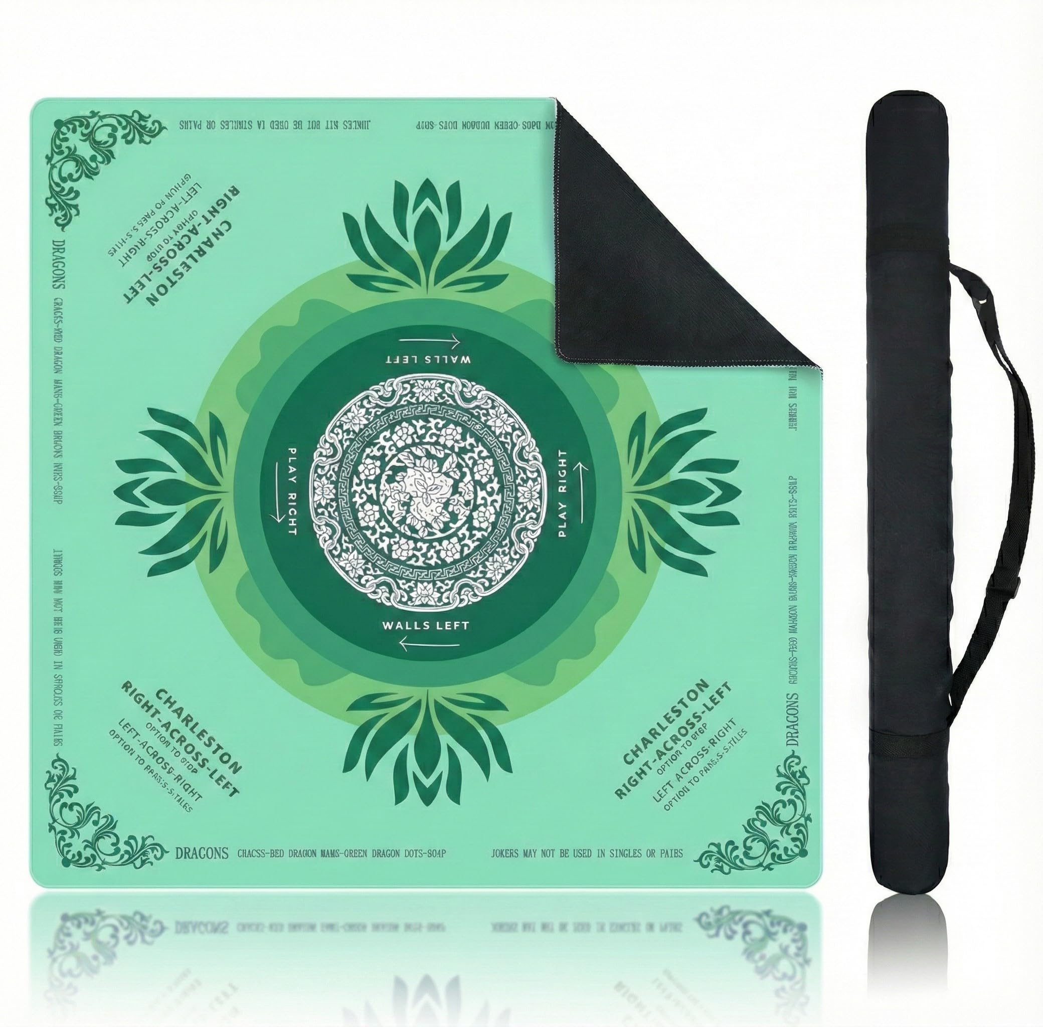 ECVLRTK Green Mahjong Mat for Table, American Mahjong Mat with Printed Rules, 31.5" x 31.5", Anti-Slip, Noise-Reducing Table Cover for Mahjong, Poker, Board Games, Dominoes, and Card Games.