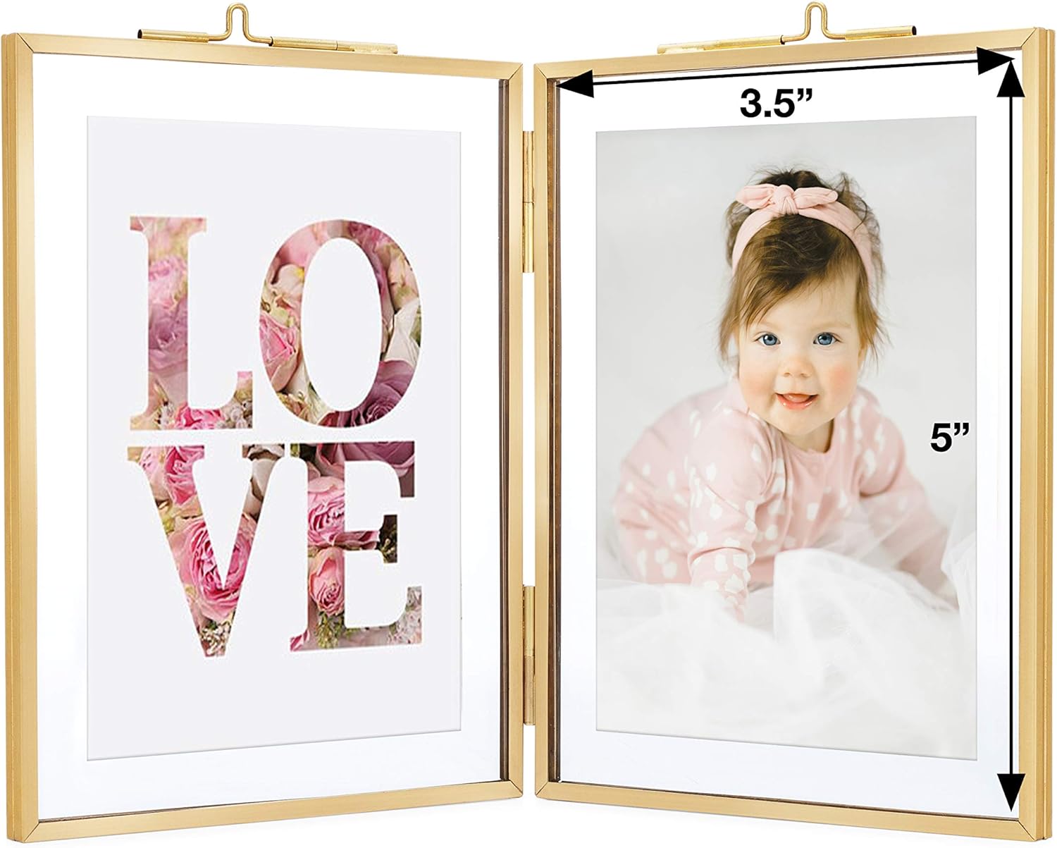 Rising Star Double 3.5x5 Folding Picture Frames, Gold Metal Pressed