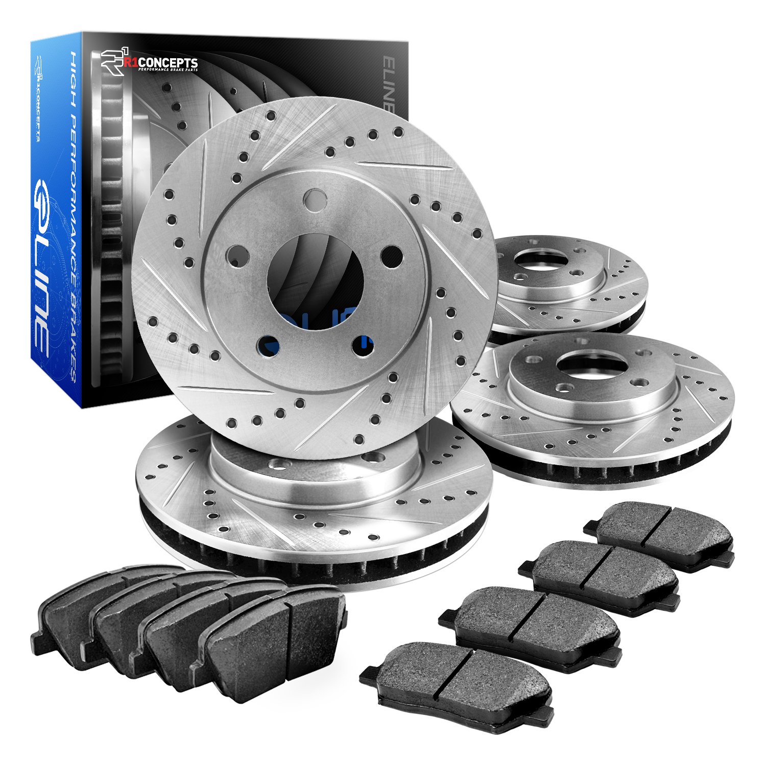 Eline Drilled Slotted Brake Rotors + Ceramic Pads Kit Bmw 323,325,328, (E46)