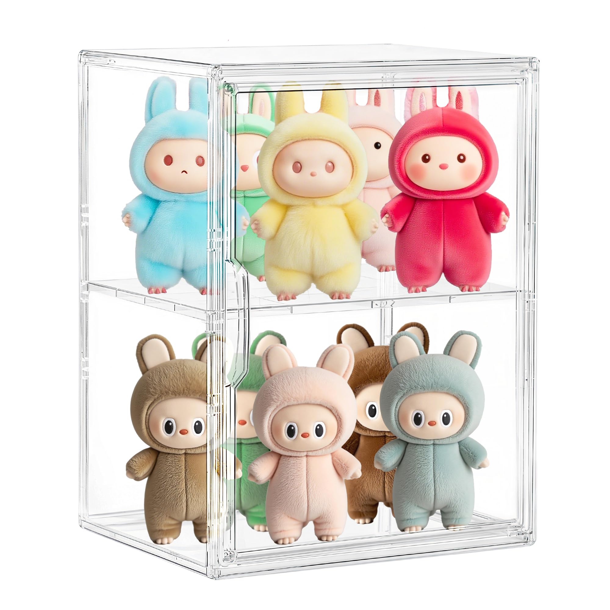 Photo 1 of LXLXXL Acrylic Display Case with Removable Shelf Compatible with Labubu POP MART 2 Tier Figure Display Case for Collectibles Cosmetic Clear Acrylic Box