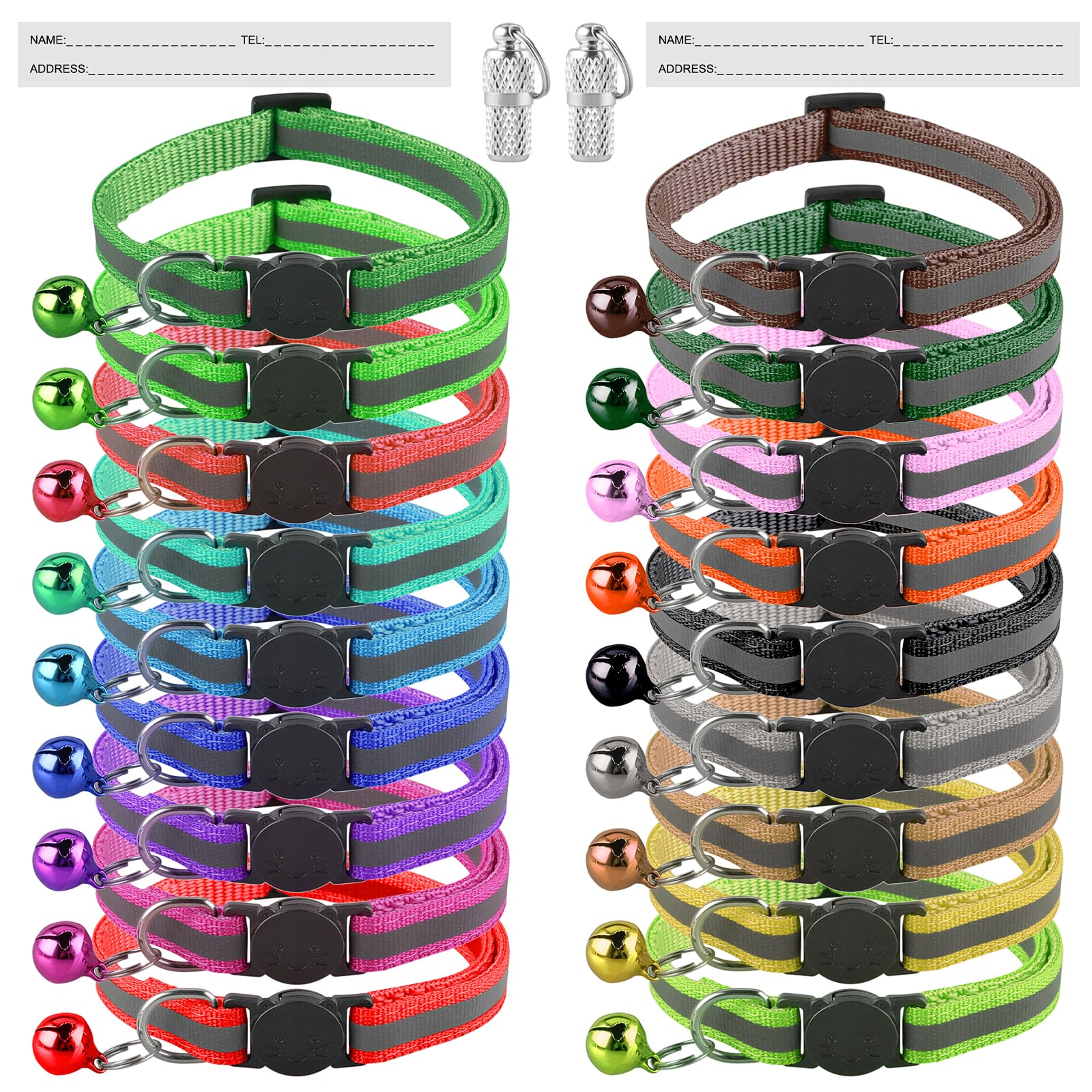 Deetenks 18 Pack Reflective Cat ID Collars - Adjustable, Safe Pet Collars
