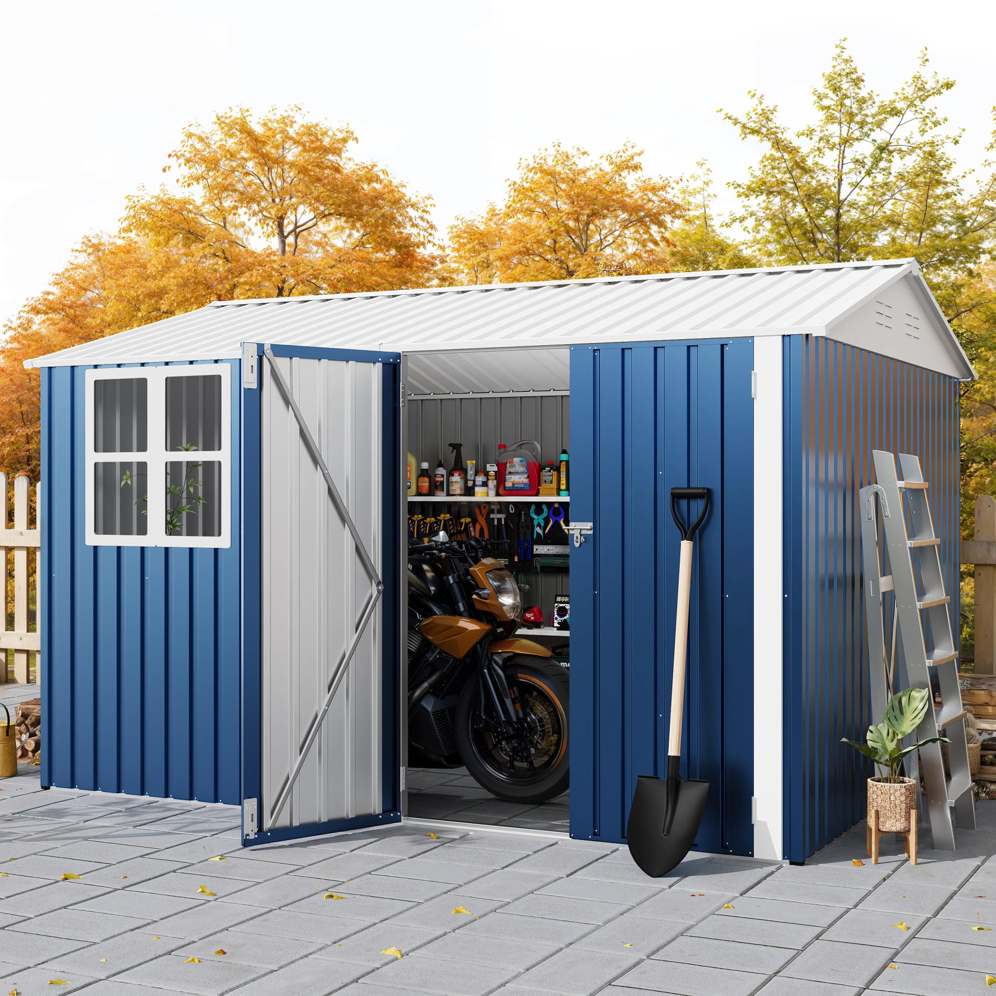 Photo 1 of 8x10 FT Outdoor Storage Shed,450CU.T Metal Tool Shed with Clear Window, Lockable Doors,Large Garden Storage Box with Sloping Roof?Sheds&Outdoor Storage for Backyard Garden Patio Lawn BOX 2/2 PARTIAL SET 