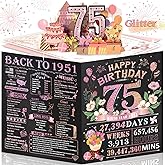 Aiunmiol 75th Birthday Card for Women Her, Large 3D Pop Up 75th Birthday cards for Mom Grandma, Happy 75 Year Old Birthday Decorations for Wife Sister Funny Birthday Gifts, Back to 1951, Pink