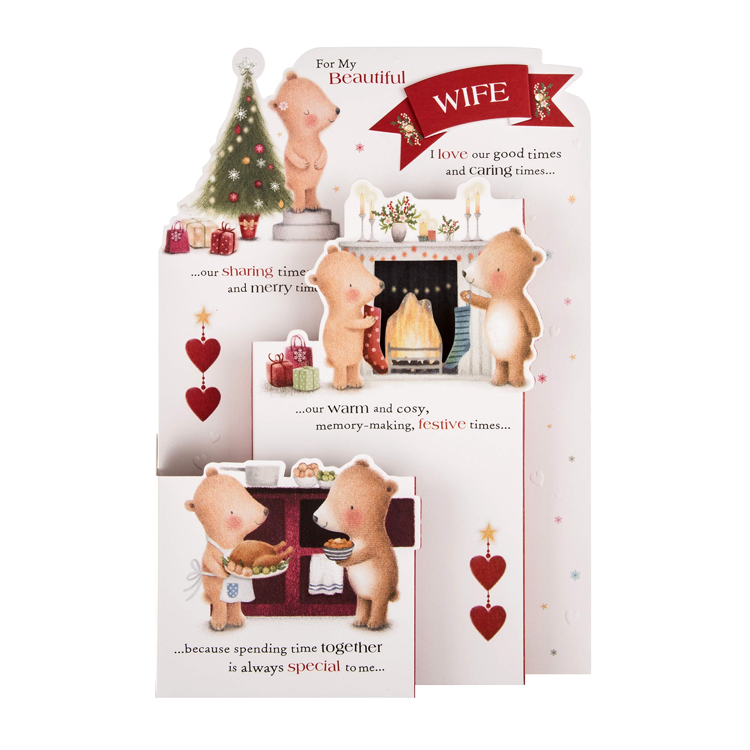 Hallmark Christmas Card for Wife, Cute 3D & Pop-up Design with Heartfelt Verse, Cute Bears, Red