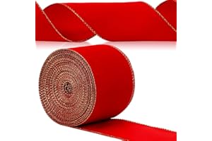 Yungyan Velvet Ribbons with Gold Edge Felt Ribbon Gift Bow Wrapping Ribbon Waterproof for Handmade, Home Decor, Gift Wrapping, Wreath DIY Crafts, Christmas Tree(Red,4 Inch X 35 Yards)