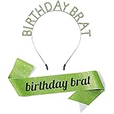 Suncalla Birthday Brat Sash & Tiara Crown Set - Brat Themed Party Supplies for Women, Teens - Lime Green Birthday Decorations with Sash & Crown - 365 Days Hbd Gift Accessories