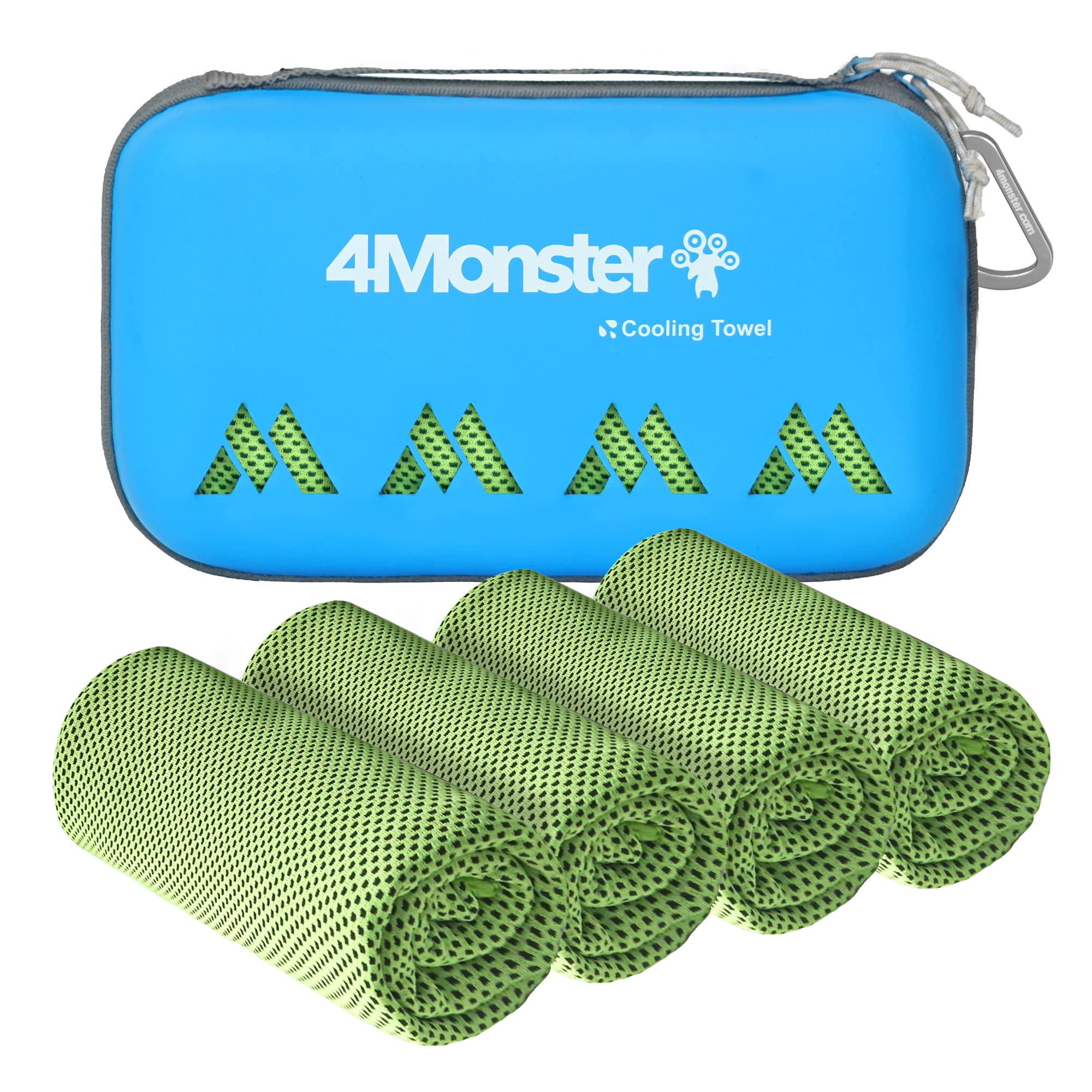 4Monster Cooling Towels for Neck and Face, 4 Pack Cooling Towels for Hot Weather (100x30cm), Soft Breathable Chilly Towels, Ice Towels for Golf, Gym, Yoga, Sports, Camping, Running, Cycling, Green