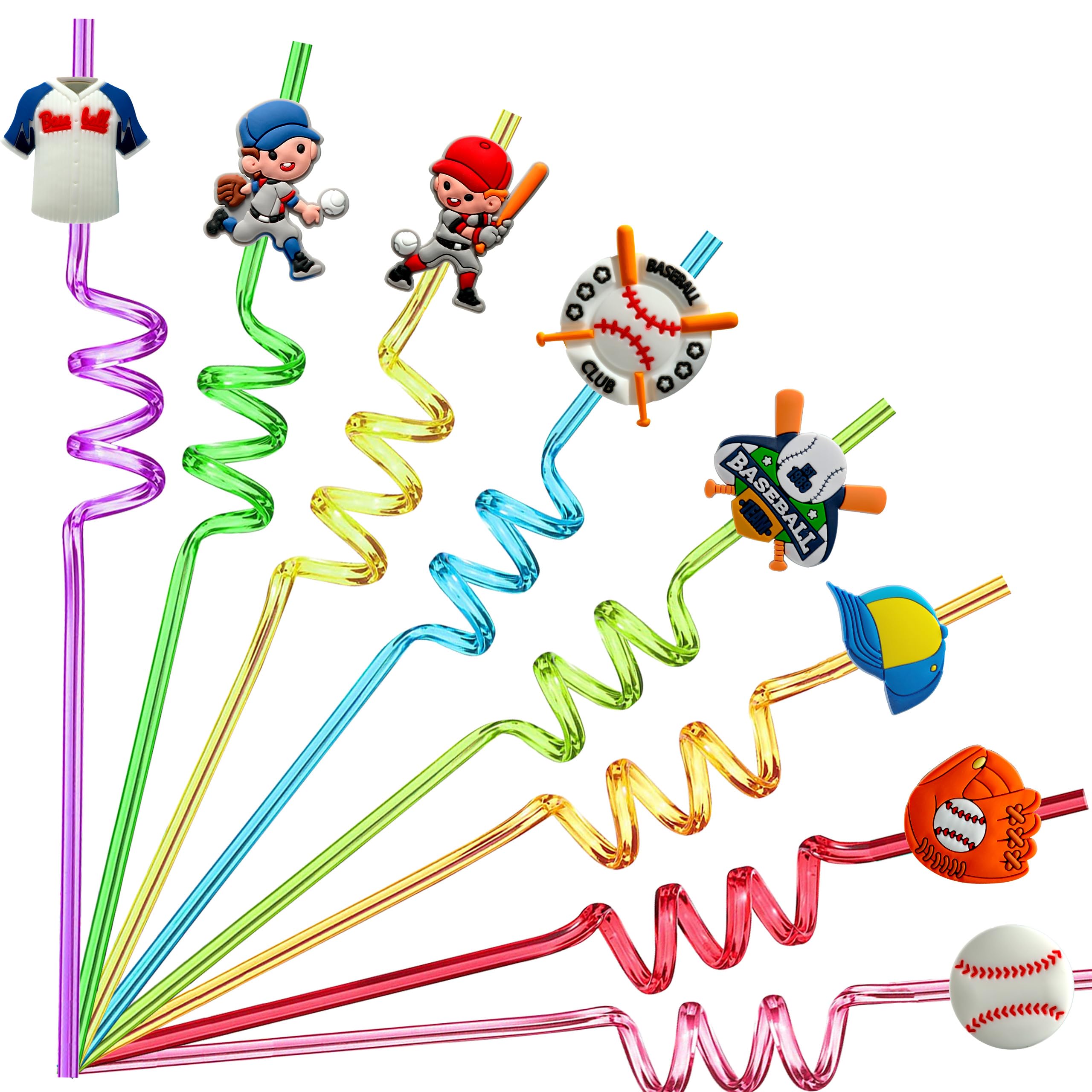 Photo 1 of 24 Baseball Party Drinking Straws, Baseball Party Decorations Supplies for Kids Birthday, Baseball Party Favors for Kids, Crazy Silly Straws for Baseball Theme Party Favors with 2 Pcs Cleaning Brushes
