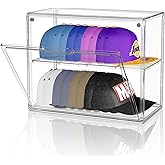 Clear Hat Box Storage, Baseball Cap Organizer for Baseball Caps, Hat Acrylic Display Case with Removable Compartment, Plastic Stackable Hats Holder Organizer Box with Magnetic Lid, 1 Pack