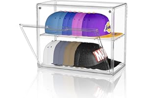 ZHAIXIAONIAN Clear Hat Box Storage, Baseball Cap Organizer for Baseball Caps, Hat Acrylic Display Case with Removable Compartment, Plastic Stackable Hats Holder Organizer Box with Magnetic Lid, 1 Pack