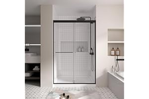 SGTLCNG Glass Shower Door Double Sliding, 44-48” W x 72” H 1/4 ” 6mm Semi-Frameless Shower Doors Shower Screen for Walk in Shower, SGCC Tempered Glass Retractable Bathroom Door, Matte Black