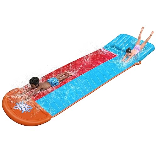 Bestway H2OGO Double Water Slide Age 3+, Tsunami Splash Ramp Double Slide, Inflatable Water Slide with Built in Sprinklers