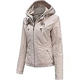 Tagoo Faux Leather Jacket Women Motorcycle Coat for Biker with Removable Hood Plus Size