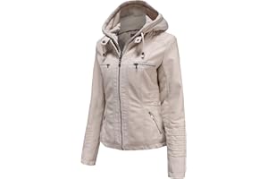 Tagoo Faux Leather Jacket Women Motorcycle Coat for Biker with Removable Hood Plus Size