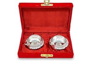 BENGALEN Silver Plated Kuber Diya with Red Velvet Gift Box Pooja Items Diwali Decoration Puja Gifts Handmade Daily Oil Lamp Traditional Indian Deepawali Gift Items