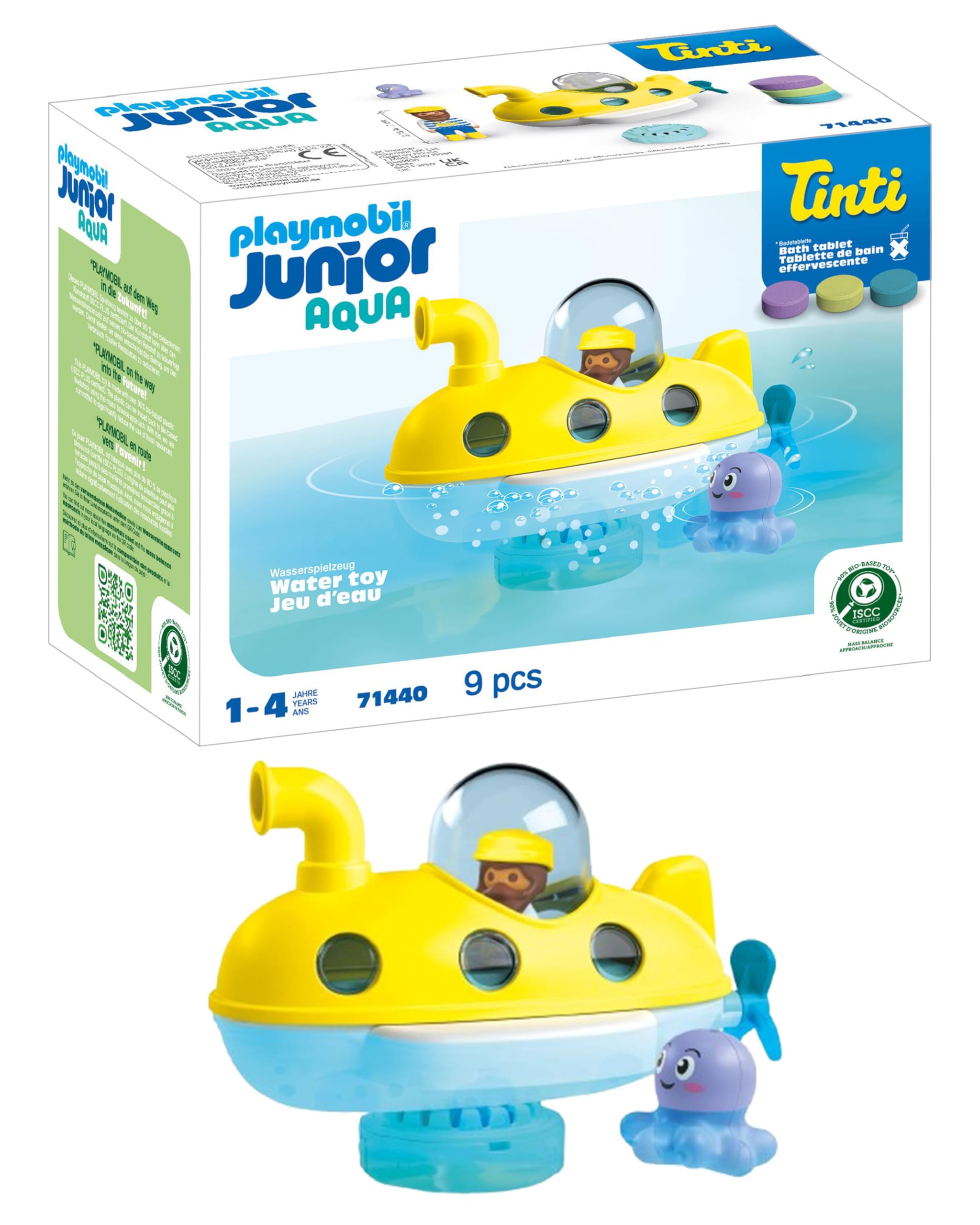 PLAYMOBIL Junior Aqua & Tinti 71440 Colorful Submarine Boat with Detachable Dome, with Three Tinti Bath Tablets, Toys for Boys and Girls from 1 Year Old