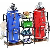 Jsskeeim Golf Bag Storage Organizer for Garage Organization, Golf Bag Stand for Golf Bag Accessories, Spacious Golf Rack for Golf Clubs & Golf Essentials, Ideal Golf Gifts for Men (Fits 2 Golf Bags)