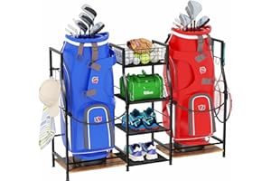 Jsskeeim Golf Bag Storage Organizer for Garage Organization, Golf Bag Stand for Golf Bag Accessories, Spacious Golf Rack for Golf Clubs & Golf Essentials, Ideal Golf Gifts for Men (Fits 2 Golf Bags)