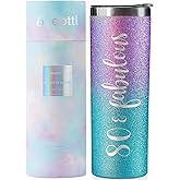 Onebttl 80th Birthday Gifts for Women, 20oz Insulated Stainless Steel Tumbler with Lid and Straw for Her, Mom, Grandma - 80 & Fabulous Glitter Purple Blue