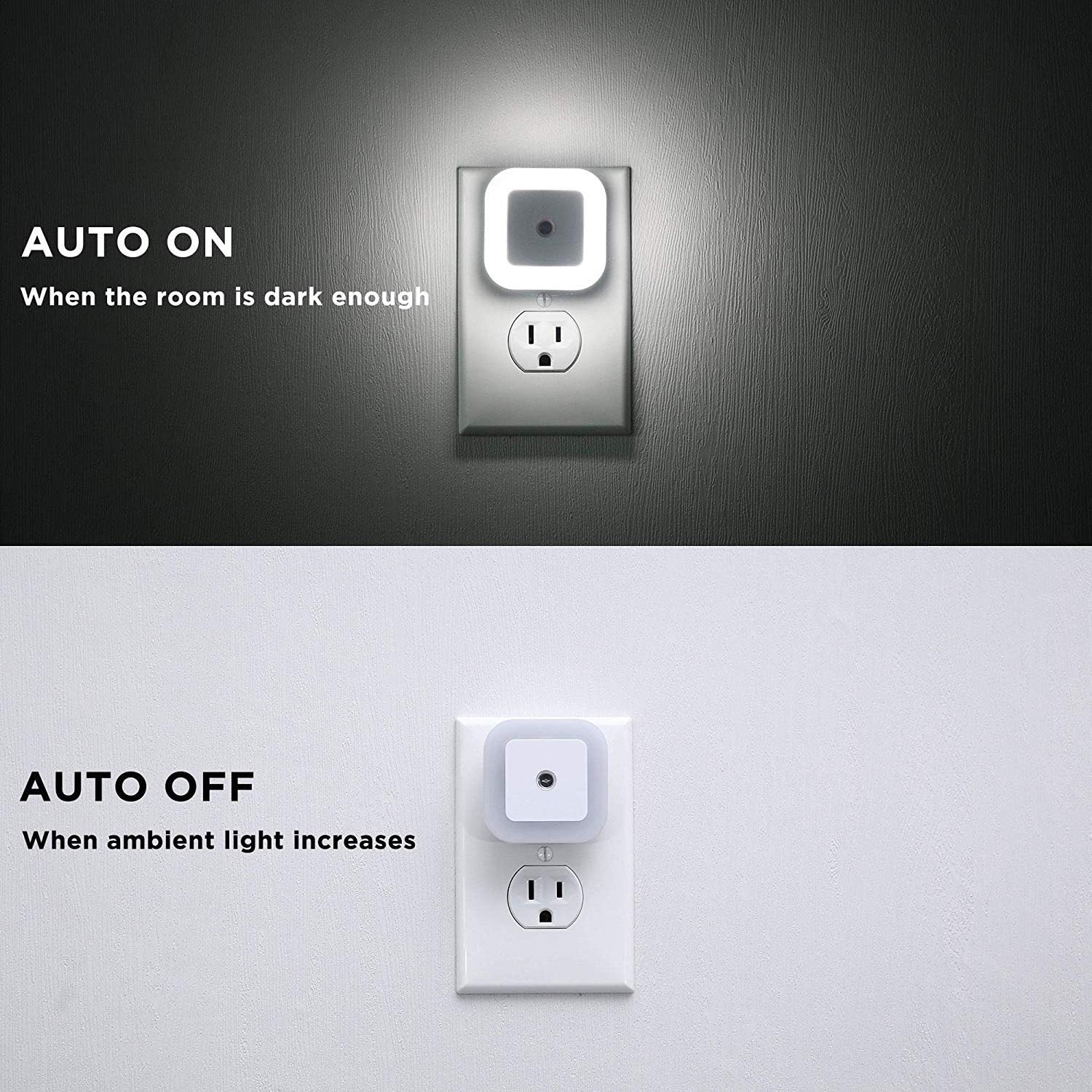 Sycees Plug-in LED Night Light with Dusk-to-Dawn Sensor for Bedroom, Bathroom, Kitchen, Hallway, Stairs, Daylight White, 6-Pack - - 
