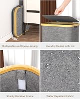 GLOWPOINT 105L Laundry Basket with Lid Foldable Removable Inner Bag Grey view 4