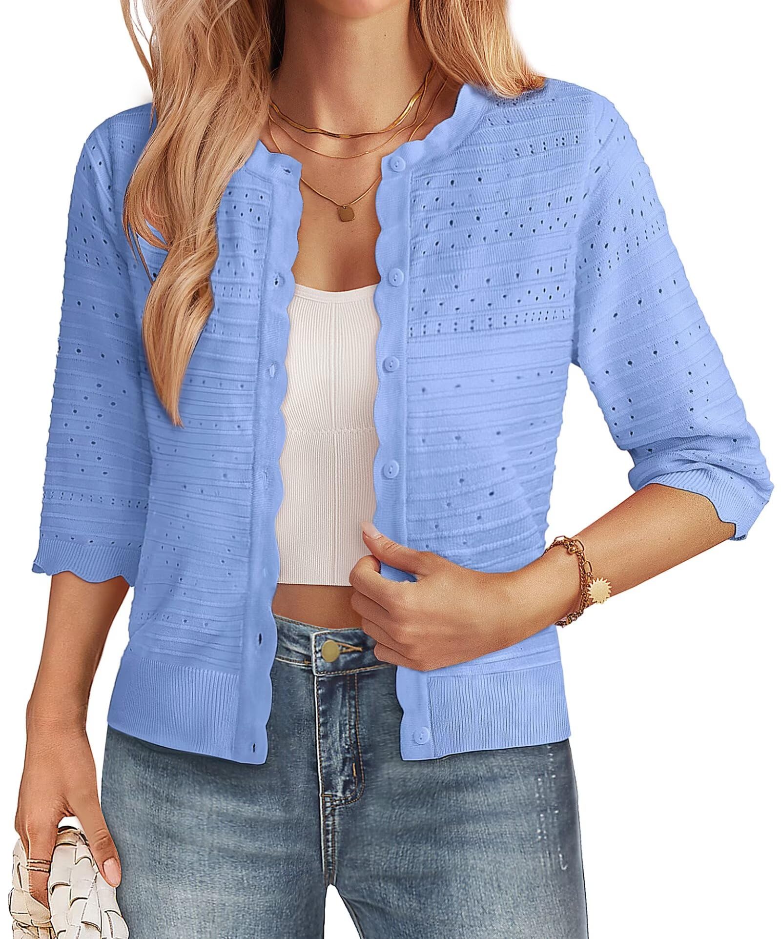 GRACE KARIN 3/4 Short Sleeve Cardigans for Women Lightweight Button Down Knit Cropped Sweater Summer Open Front Casual Shrugs Image GRACE KARIN 3/4 Short Sleeve Cardigans for Women Lightweight Button Down Knit Cropped Sweater Summer Open Front Casual Shrugs Image