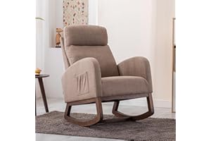 ZEIINPA Modern Accent Rocking Chair, Upholstered Nursery Glider Rocker Chair for Baby, Comfy Armchair with Side Pocket, Living Room Lounge Arm Chair with High Backrest, Stone Grey