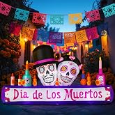 DomKom 8FT Halloween Inflatable Blow Up Decorations, Dia de Los Muertos Day of Dead Catrina Skulls Altar, Built-in LEDs for Holiday Party, Garden, Lawn, Yard, Patio Décor