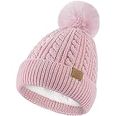 Clothclose Winter Hats for Kids - Kids Beanie, Toddler Knit Girls Winter Hat with Cute Pom-Pom Warm Fleece