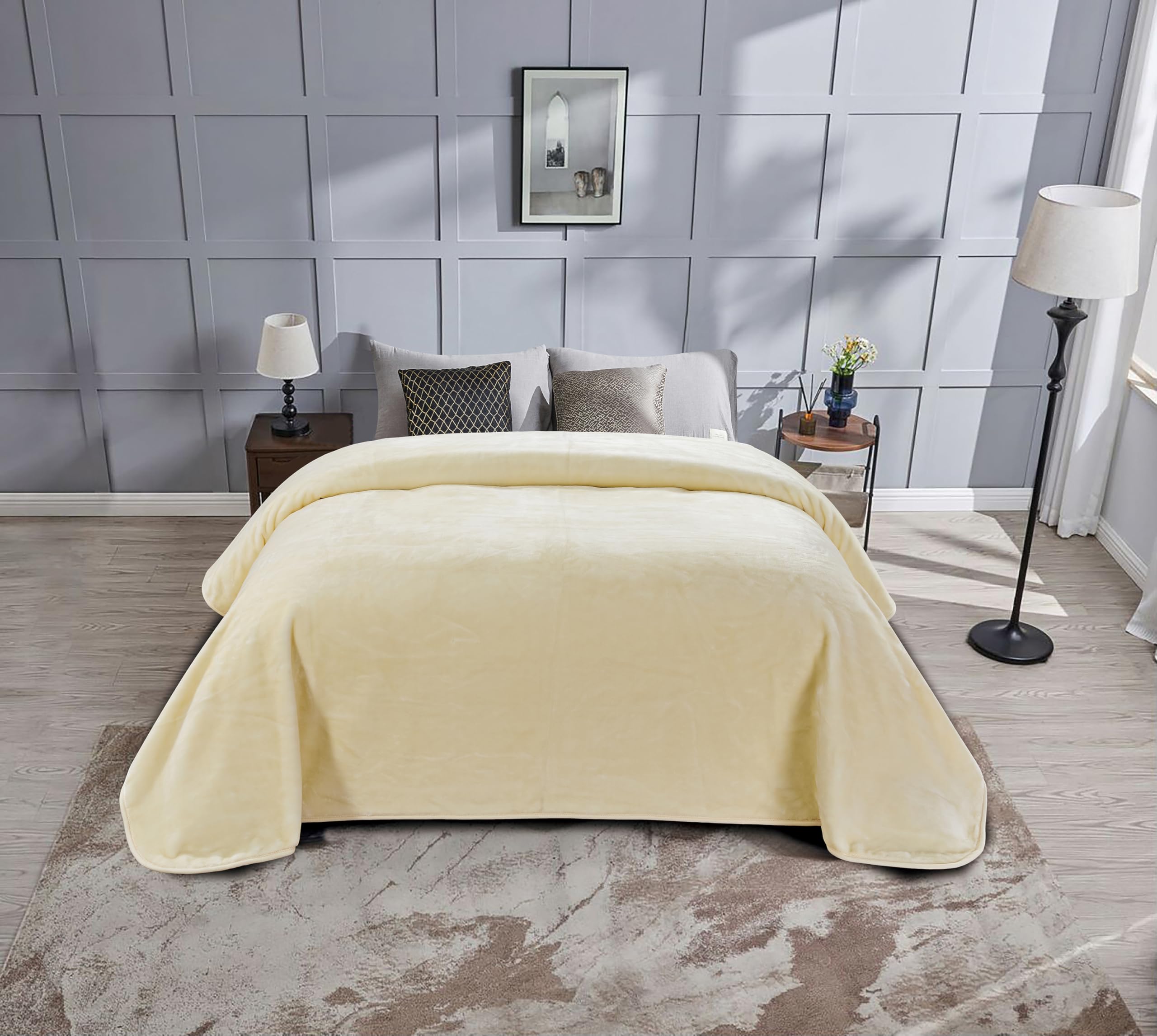 Photo 1 of Chezmoi Collection Heavy Single Ply 9 Lbs Korean Style Faux Mink Blanket, 750GSM Thick Silky Soft Plush Raschel Mink Blanket, 85" x 95" King, Solid Beige