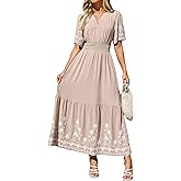 Simplee Women Summer Maxi Dress Formal Short Sleeve Embroidery Floral Boho Wedding Guest Tea Party V Neck Dresses 2026