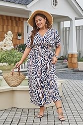 OSTOO Women's Plus Size Hawaii Empire Waist Bat