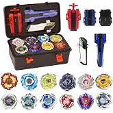 Battling Burst Gyro Toy Set Gift 12 Burst Spinning Tops 2 Two Way Launchers Grip Starter for Boys Children Kids 6 8 10 12+ Battle Game with Portable Box