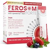 Ferosom Forte LCE Liposomal Iron Powder 21 mg, Iron Supplement, 30 Sachets | Vitamin C, D, B6, B12 and folate blend, berry-flavored format for women&rsquo;s daily iron support