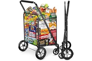 winkeep Shopping Cart, Upgrade Dense Grid Bottom Folding Cart with 360° Rolling Swivel Wheels Heavy Duty Grocery Utility Cart for Multiple Uses Extra Large Grocery Cart Can Hold Up to 280 lbs