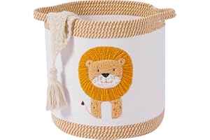 Baby Blanket Baskets Laundry Hamper Cute Lion Nursery Toy Storage Basket, Woven Cotton Rope Nursery Organization Bins For Gir