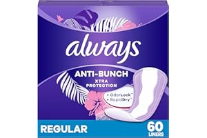 Always Anti-Bunch Xtra Protection Daily Liners, Regular Length, Unscented, Feel Clean and Comfortable, 60 Count