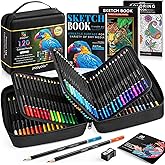 136 PCS Colored Pencils Set for Adult Coloring Books, 120 Colored Pencils with Sketchbook, Coloring Book, Sharpener, Soft Core Oil-Based Coloring Pencils for Artists Drawing Sketching Blending Shading