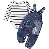 Baby Boy Clothes Newborn Long Sleeve Romper Cartoon Animal Jeans Suspender Overalls Jumpsuit Fall Outfits 0-18 Months