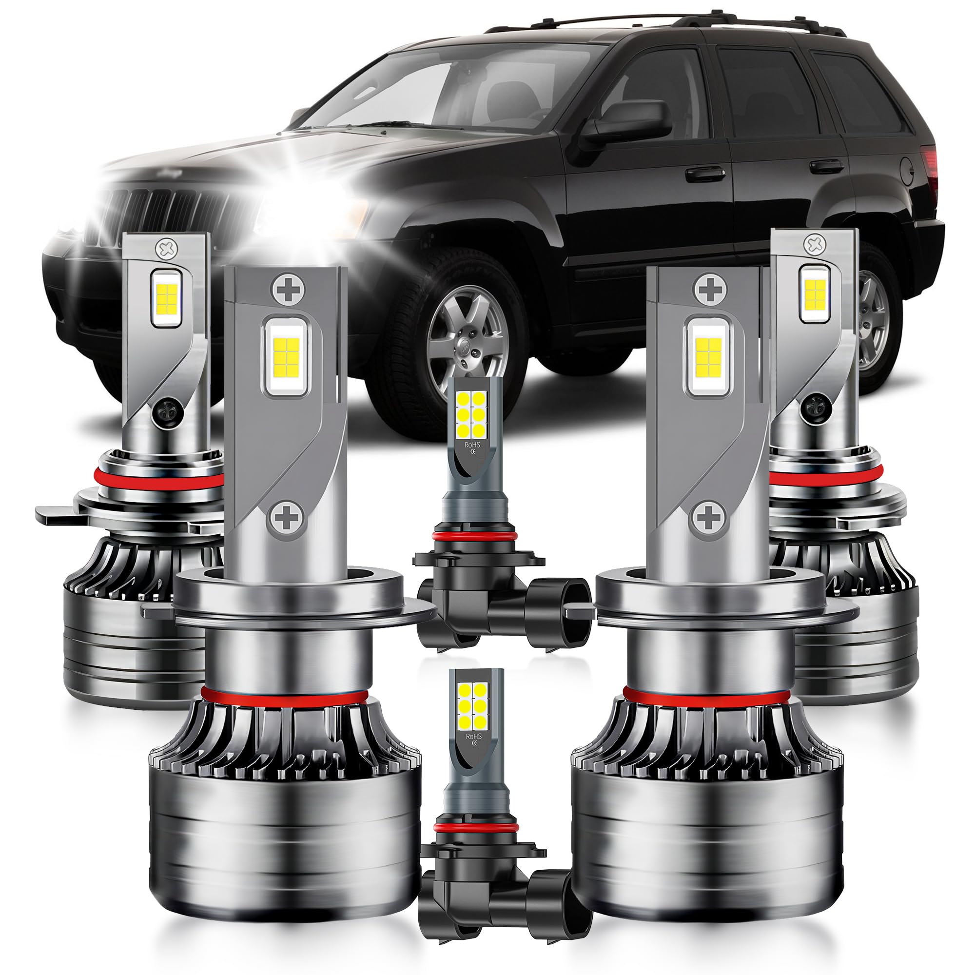 Photo 1 of HUOKEDS for Jeep Grand Cherokee 1999-2010 Fog Lights Bulbs Combo, 6pcs Super Bright 6000K White Multi Beam and Fog Lights Blubs Package
