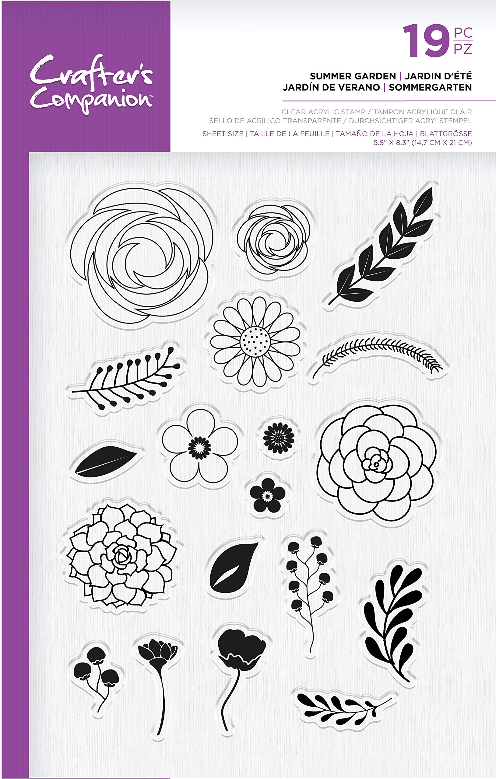 Crafter's Companion Clear Acrylic Stamps-Summer Garden, One Colour, Size