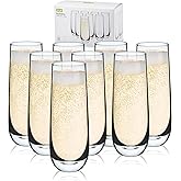 True Stemless Champagne Flutes, Crystal Clear Sparkling Wine Glasses for Prosecco, Sparkling Cocktails, Mocktails, Elegant Glassware for Wedding Gifts, Dinner Parties, 9 oz, Set of 8