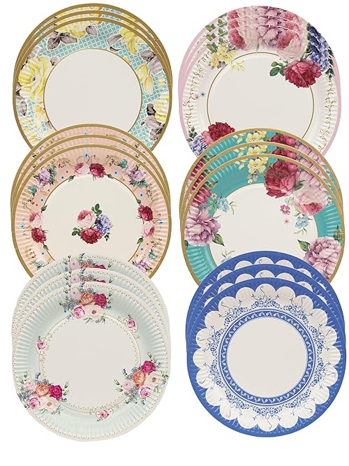 Talking Tables Pack of 24 Afternoon Tea Vintage Floral Paper Plates | Truly Scrumptious | for Birthday Party, Baby Shower, Wedding and Anniversary, Disposable Tableware,23 centimeters