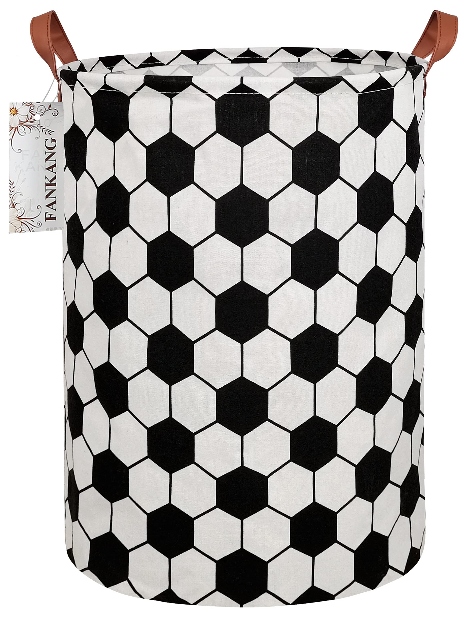 FANKANG Laundry Hamper Storage Bins Nursery Hamper Canvas Foldable with Waterproof PE Coating Large Storage Baskets for Kids Toys Room, Nursery, Home,Gift Basket, Office, Bedroom(Black hexagon)